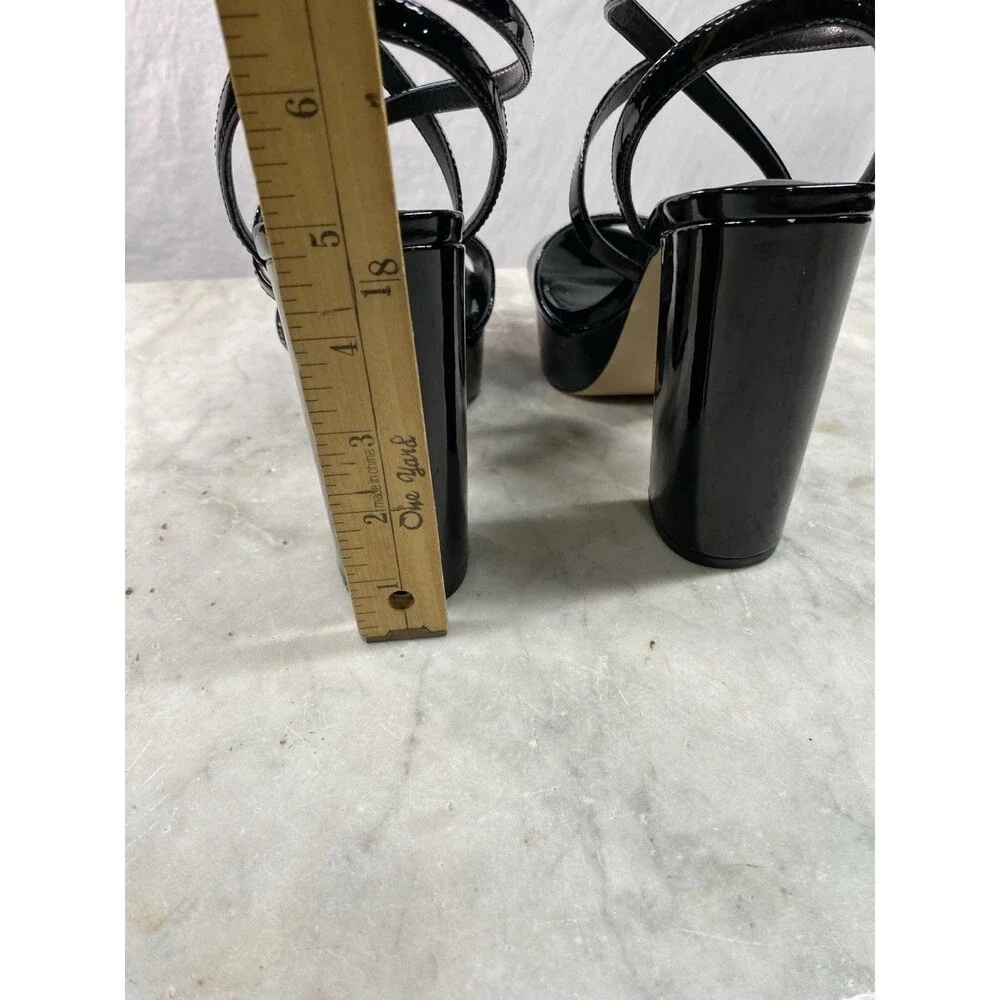 Nine West Platform Sandals Women’s 7 Black Patent Strappy Ankle - Picture 8 of 10